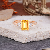 Vintage - Style 4 Prong Emerald Cut Citrine Ring